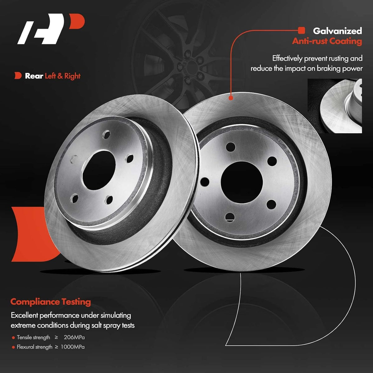 A-Premium 13.86" Rear Vented Disc Brake Rotors & Ceramic Pads Kit