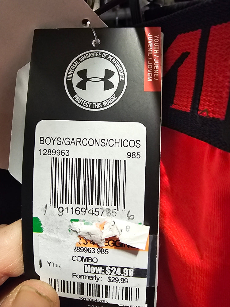 Under Armour Boys' HeatGear Logo Leggings - Coral Combo, Size L
