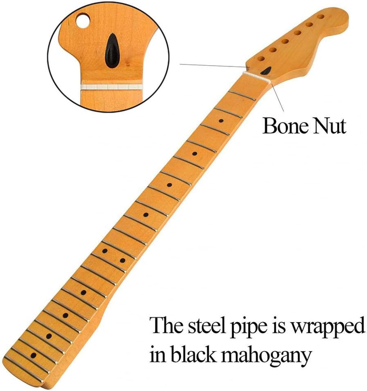 Renhuavoy 22-Fret Electric Guitar Neck Replacement - Matte Yellow