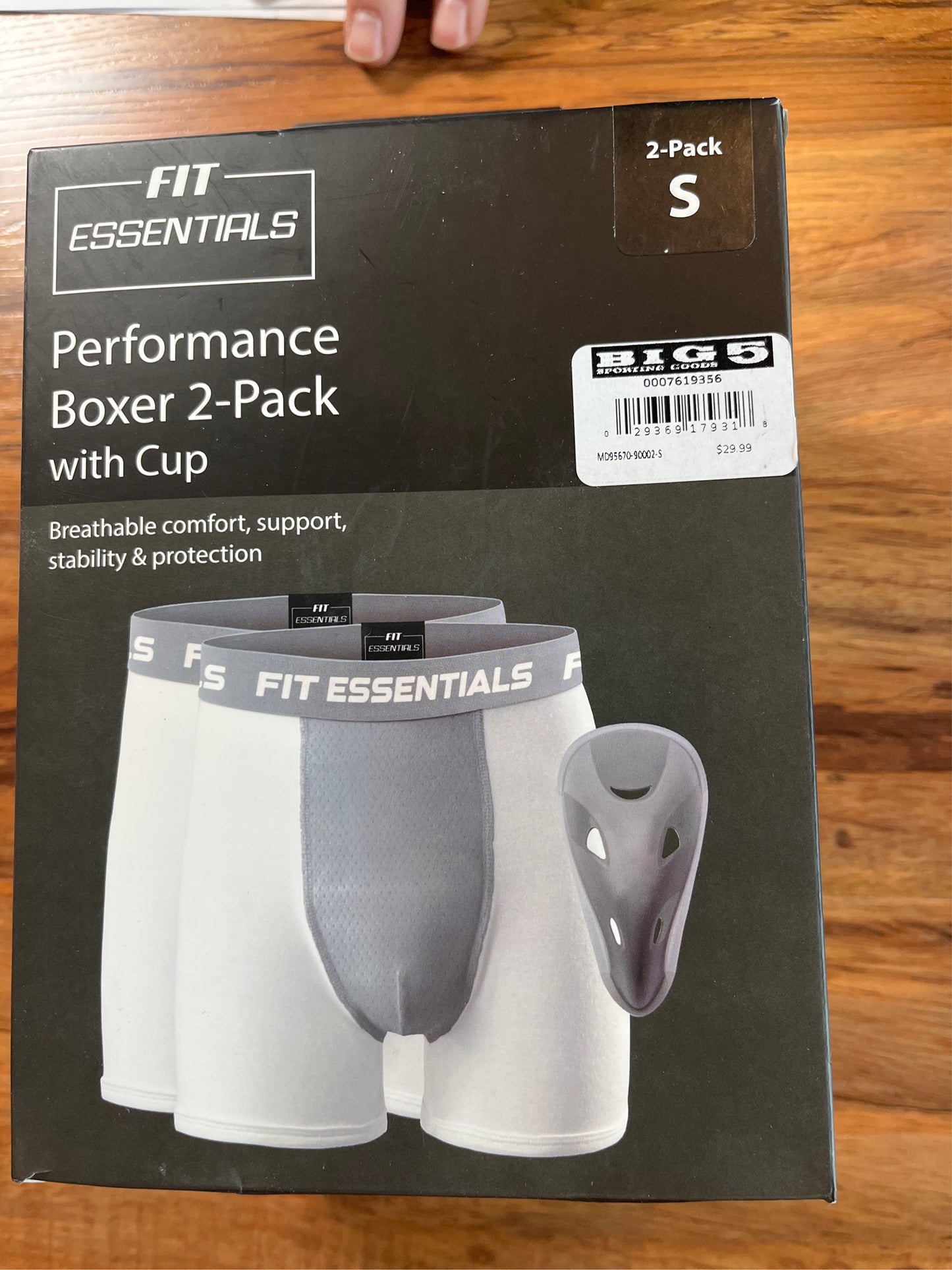 Fit Essentials Adult Performance Boxer Briefs with Athletic Cup, 2-Pack - White/Gray, Small