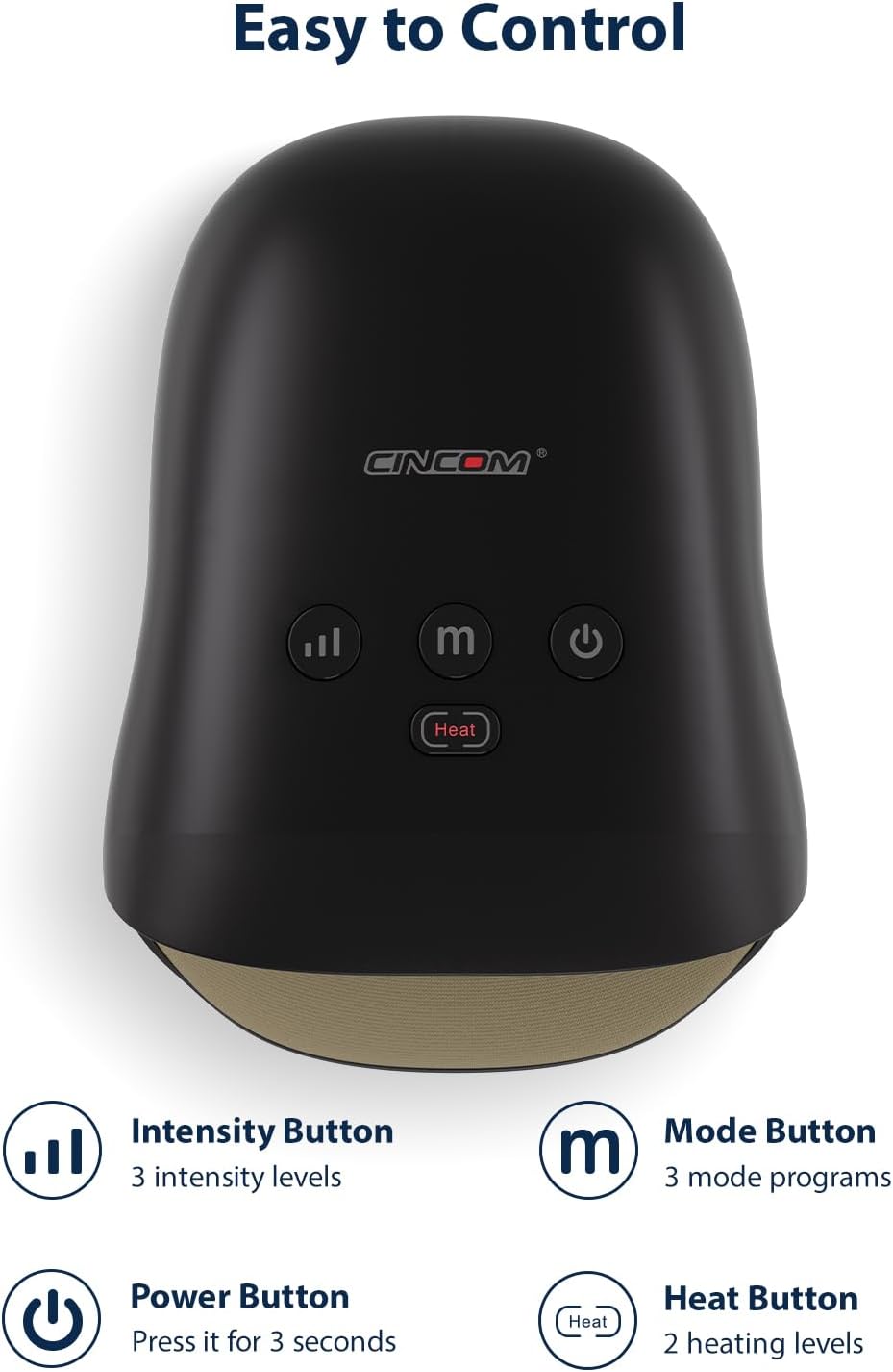 CINCOM Cordless Hand Massager with Heat and Compression - Black