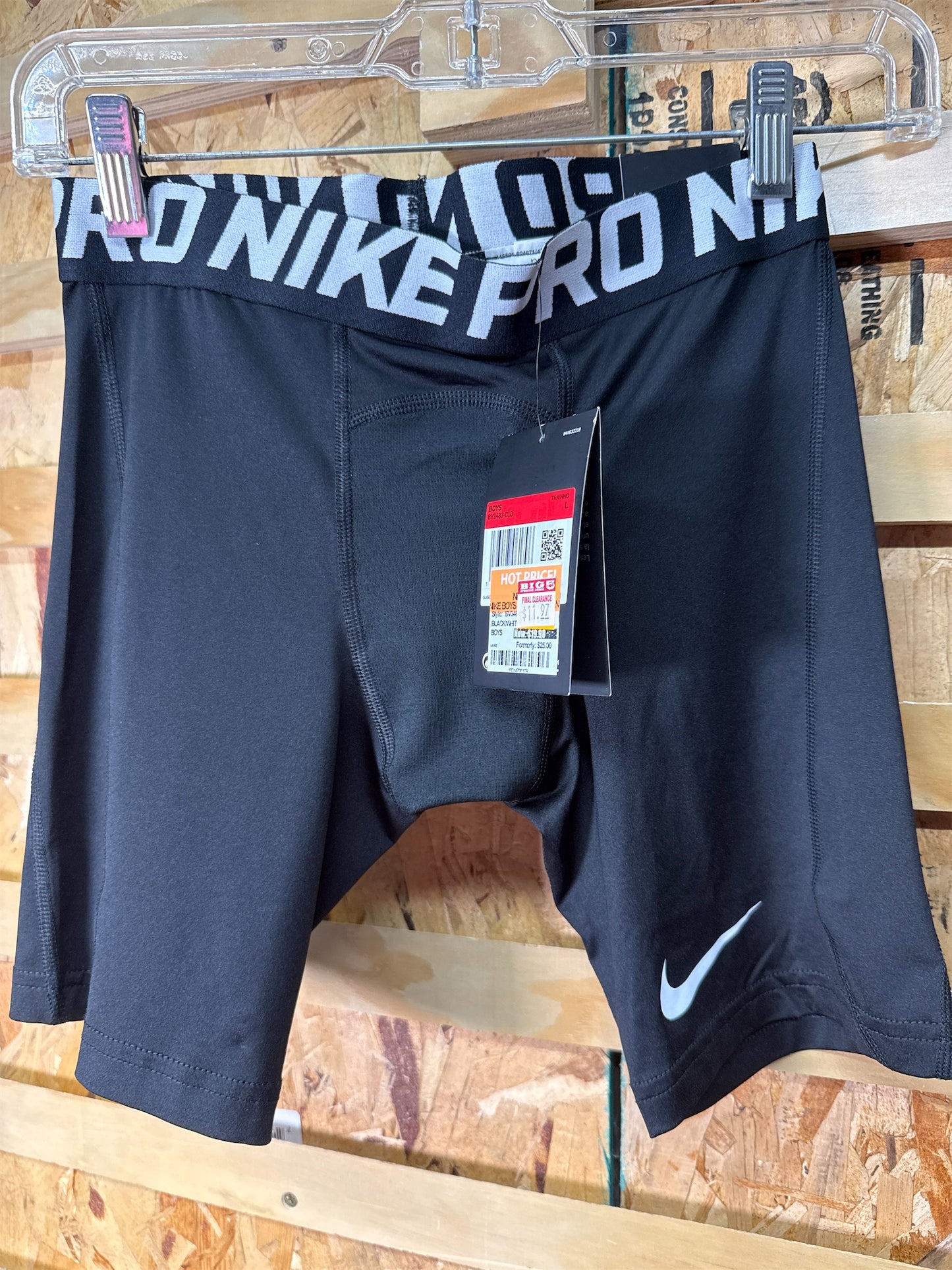 Nike Pro Boys' Compression Shorts - Black/White, Large