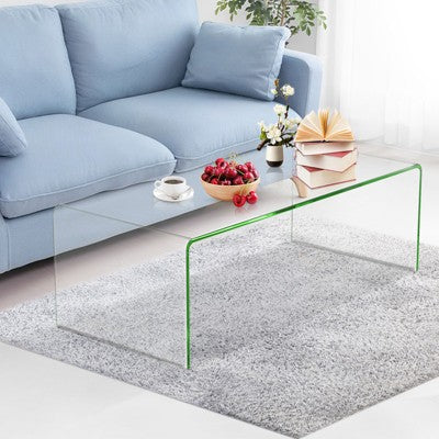 Costway Modern Tempered Glass Coffee Table - Clear Waterfall Accent Table