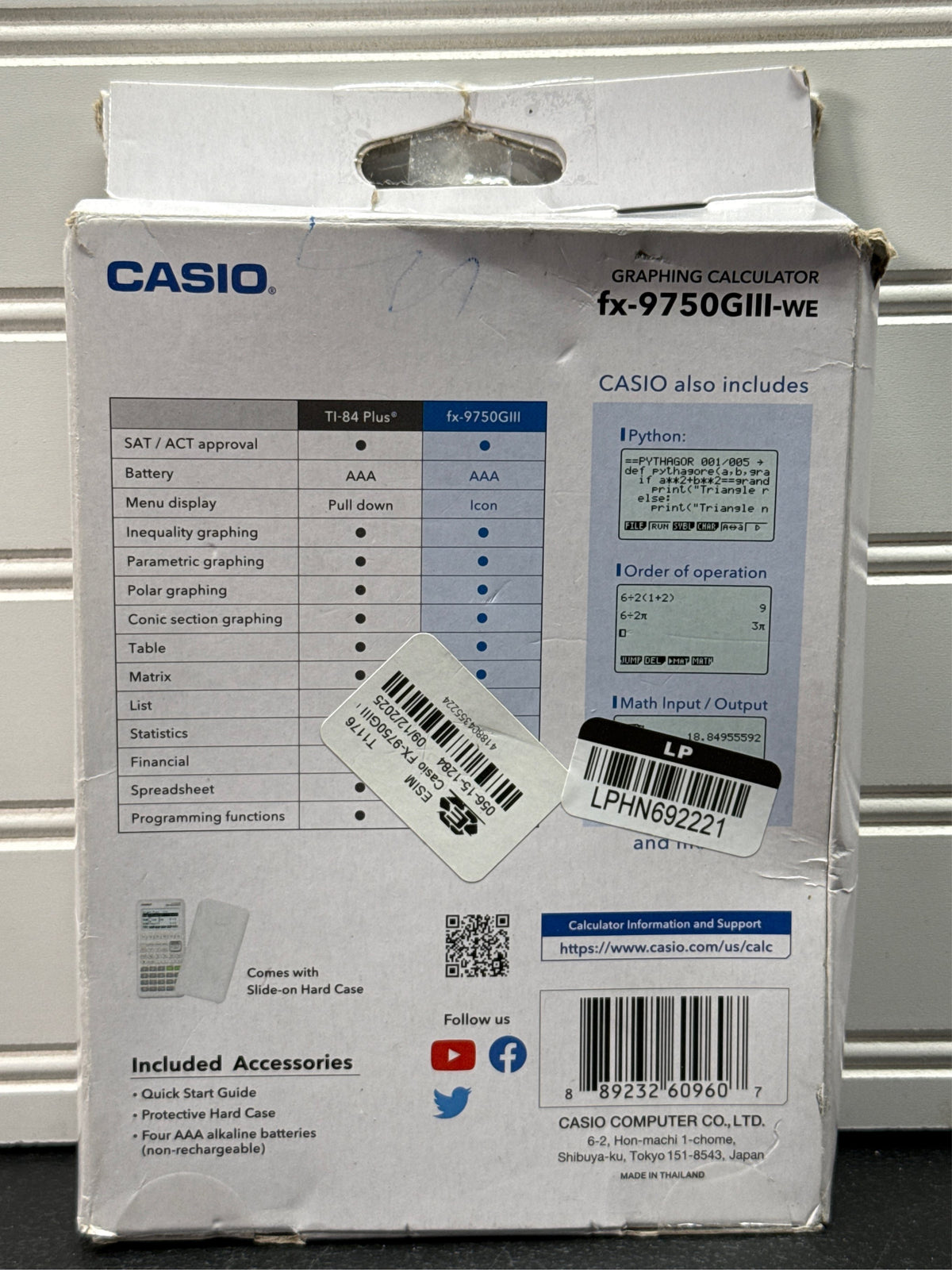 Casio FX-9750GIII Graphing Calculator, White - ACT & SAT Approved