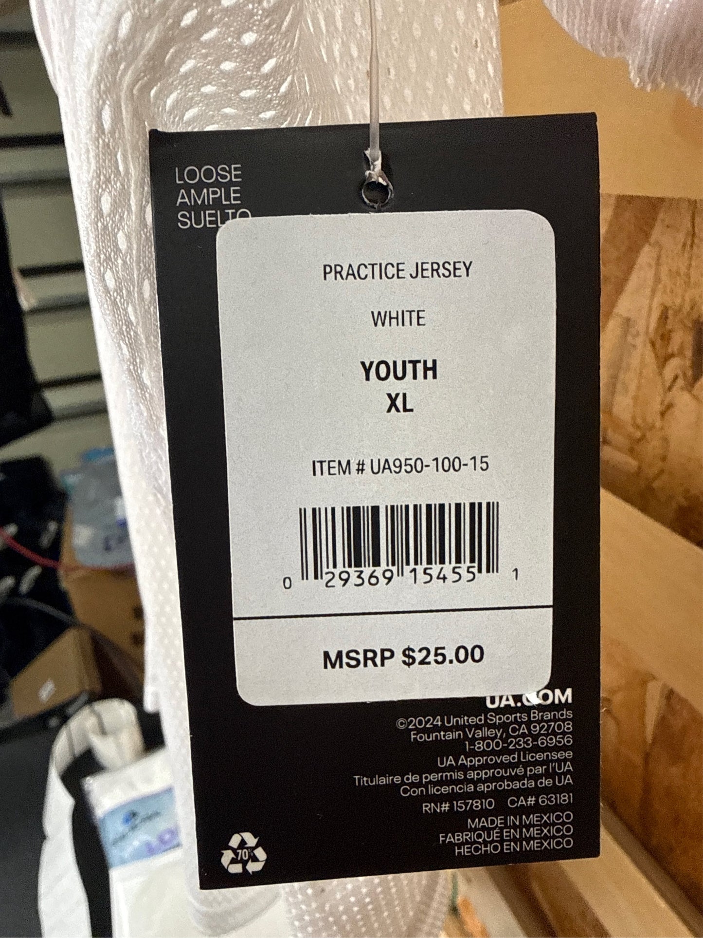 Under Armour Youth Football Practice Jersey - White, Youth XL