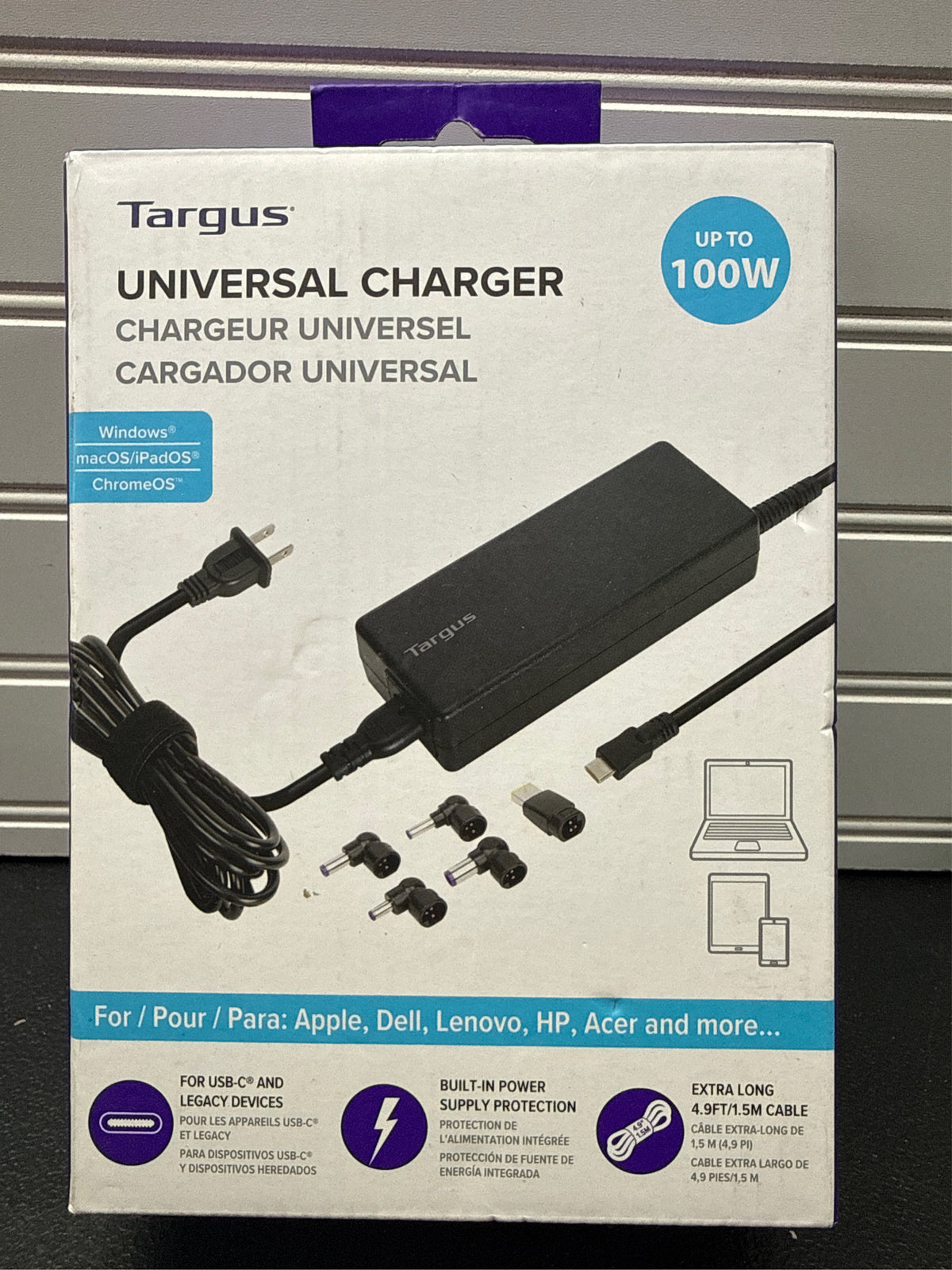 Targus Universal USB-C Laptop Charger with Interchangeable Tips - Black