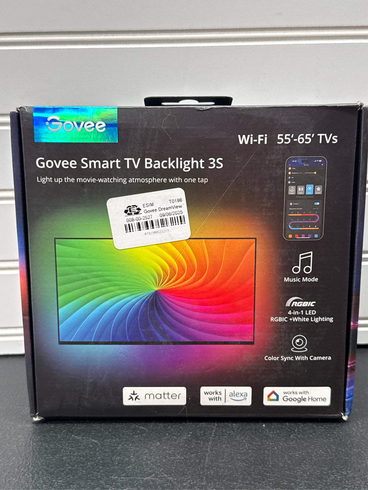Govee Smart TV Backlight 3S - 11.8ft RGBIC LED Strip Lights for 55-65 inch TVs