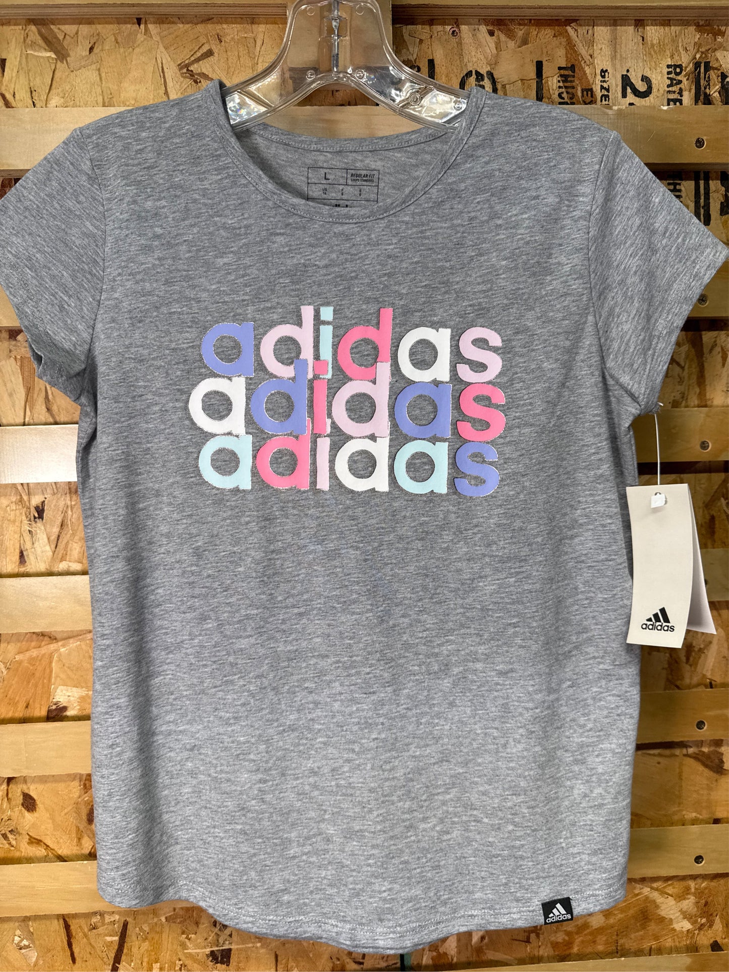 Adidas Girls' Essential Heather Graphic T-Shirt - Gray Heather, Large