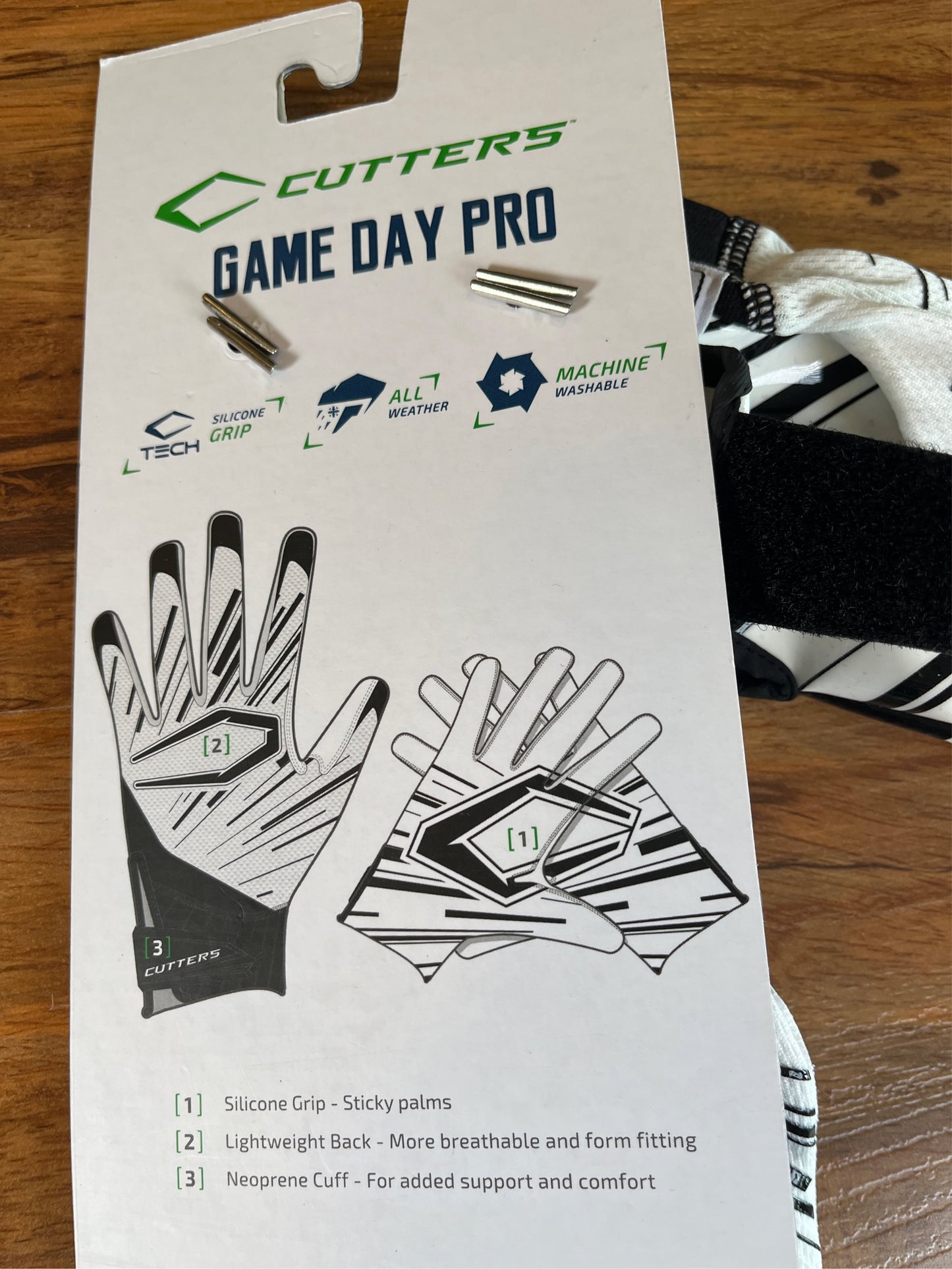 Cutters Game Day Pro Men's Football Receiver Gloves - White, Size Medium