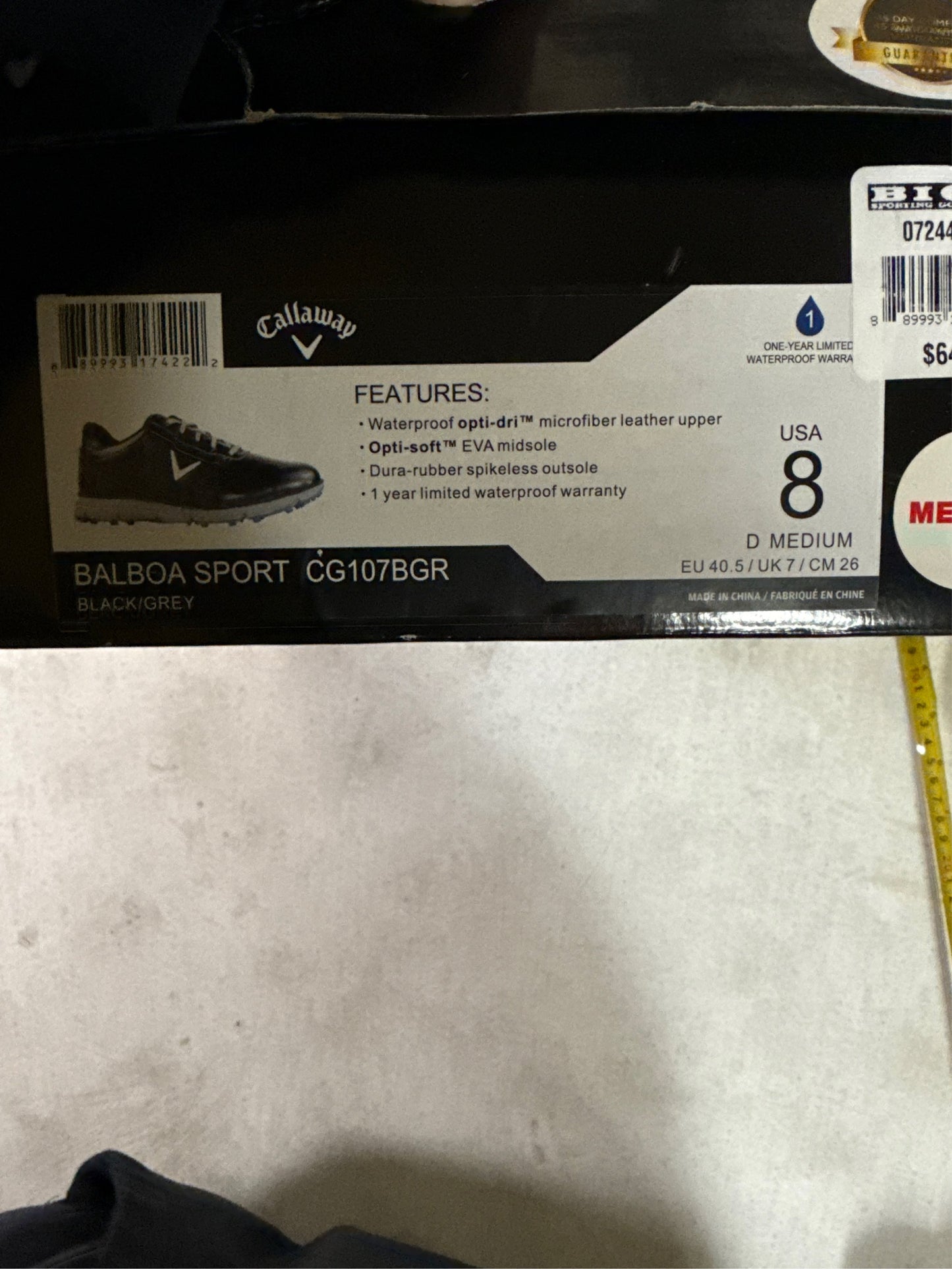 Callaway Men's Balboa Sport Golf Shoes - Black/Grey, Size 8