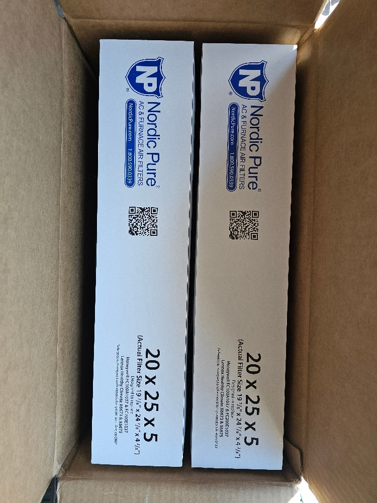 Nordic Pure 20x25x5 MERV 12 Pleated Carbon AC Furnace Air Filters, 2-Pack