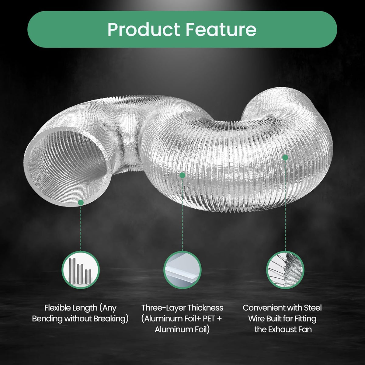 InfiniPower 14-Inch Flexible Aluminum Ducting with Clamps - Silver