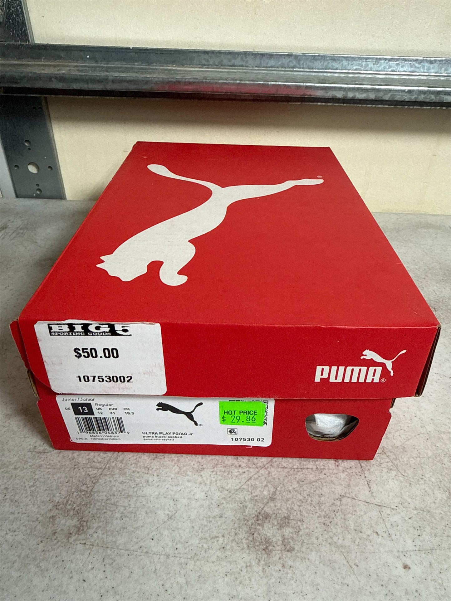 Puma Ultra Play FG/AG Junior Soccer Cleats - Black/Asphalt, Size 13