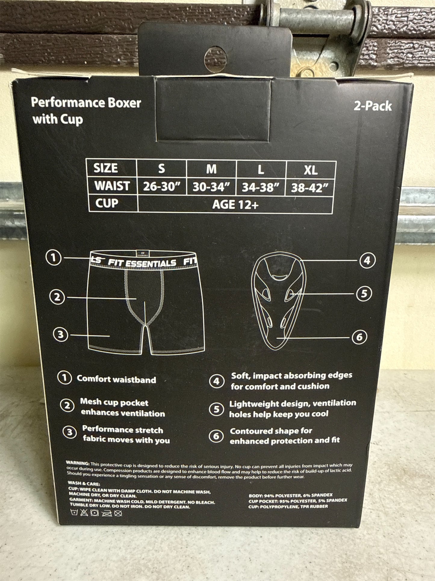 Fit Essentials Adult Performance Boxer Briefs with Athletic Cup - 2 Pack, Small