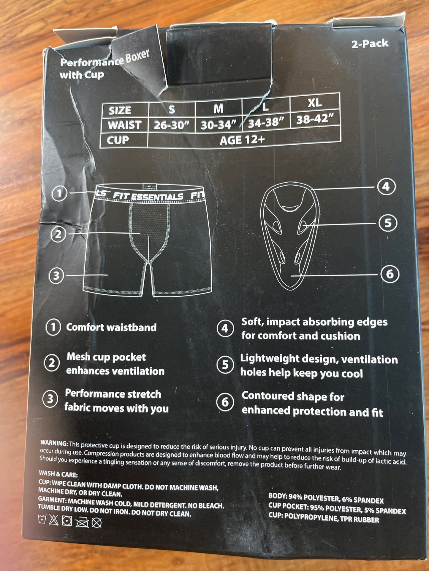 Fit Essentials Adult Performance Boxer Briefs with Athletic Cup, 2-Pack - White/Gray, Small
