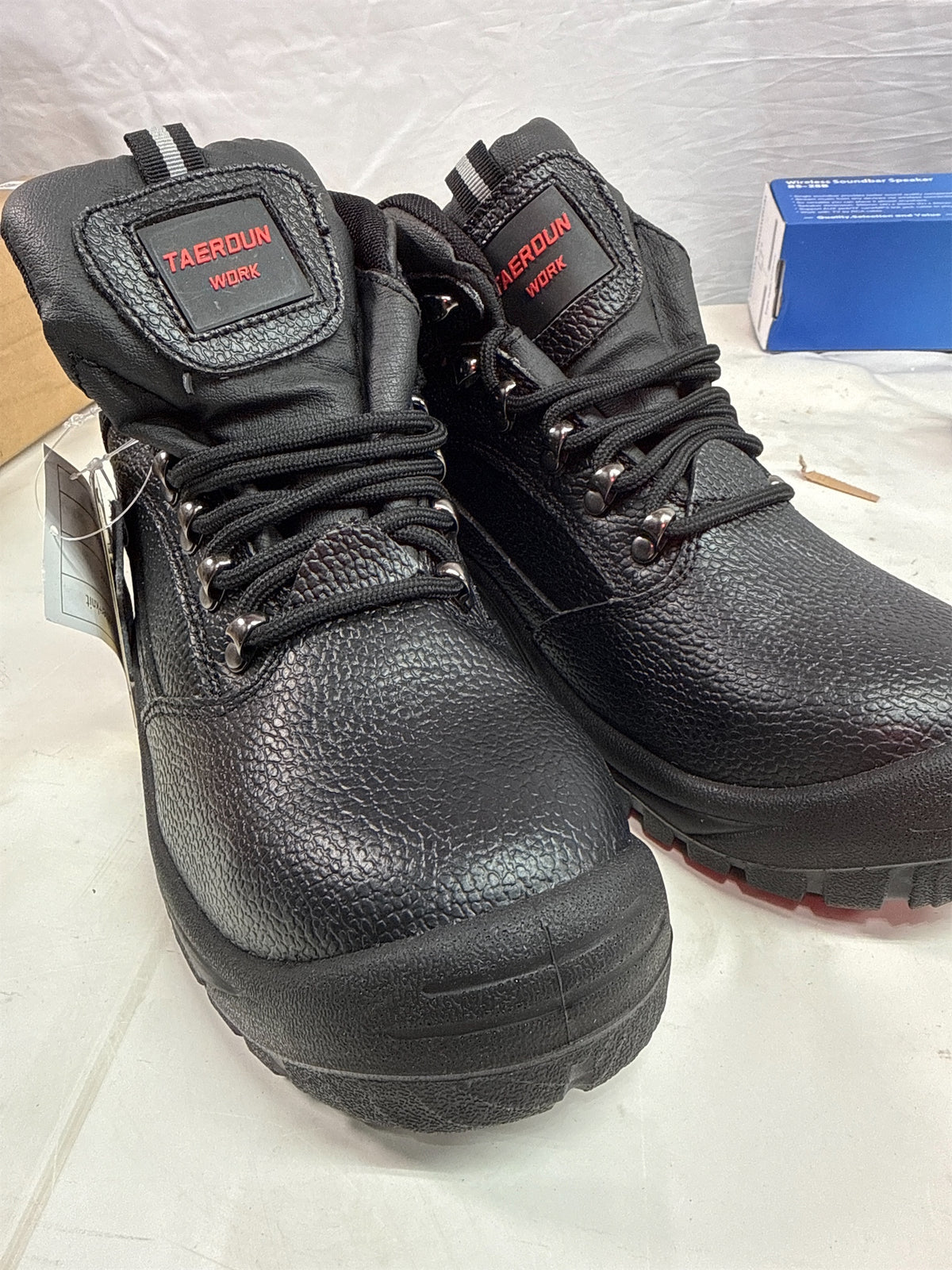 TAERDUN Men's Steel Toe Safety Work Shoes, Black - Size 9.5
