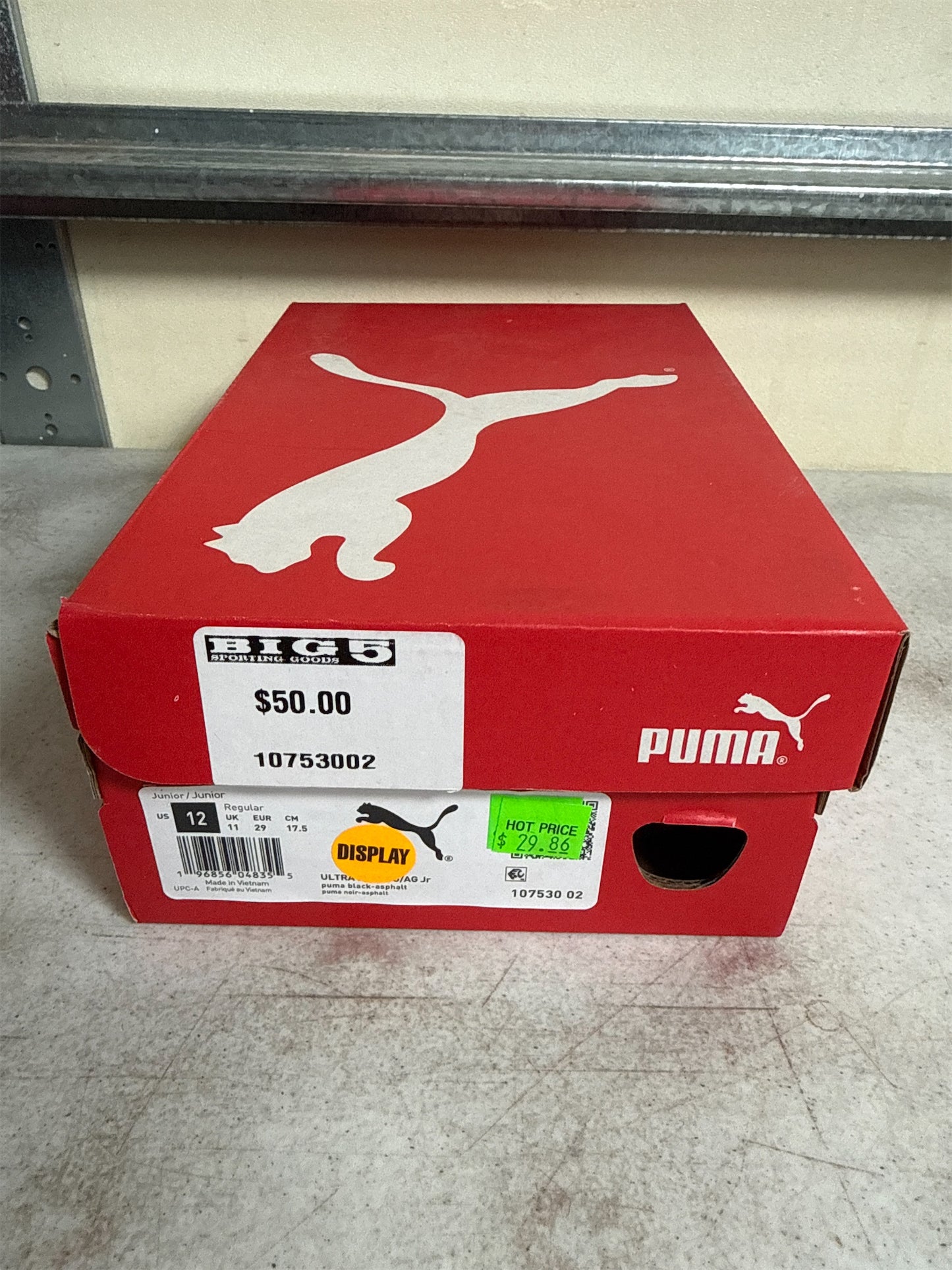 Puma Ultra Play FG/AG Junior Soccer Cleats - Black/Asphalt, Size 12