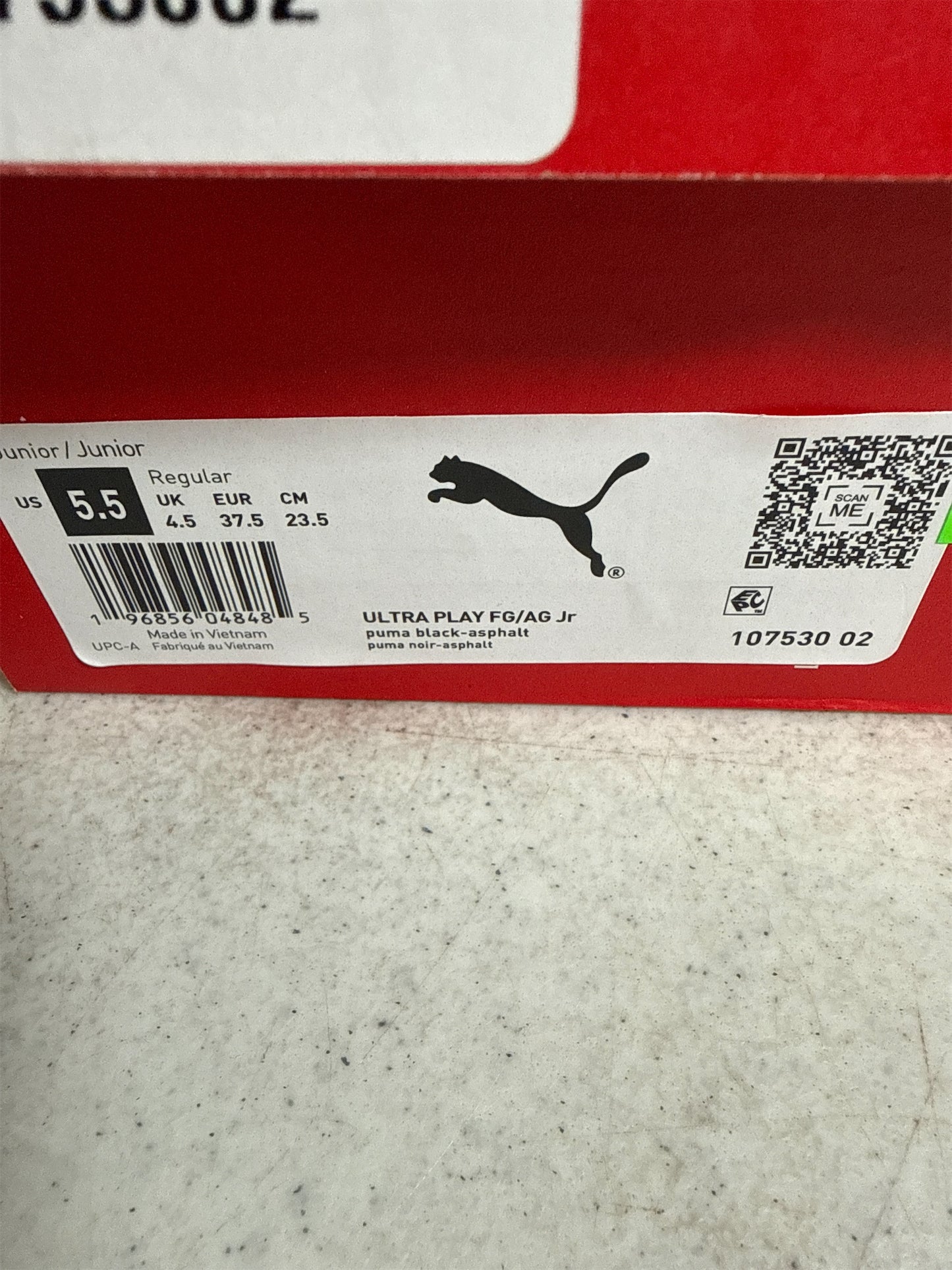 Puma Ultra Play Junior FG/AG Soccer Cleats - Black/Asphalt, Size 5.5