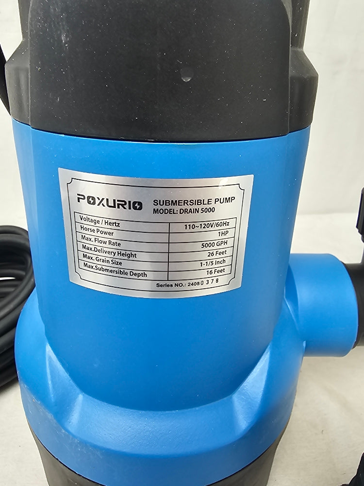 POXURIO 1HP Submersible Sump Pump - 5000 GPH Utility Drain Pump with 16ft Cord