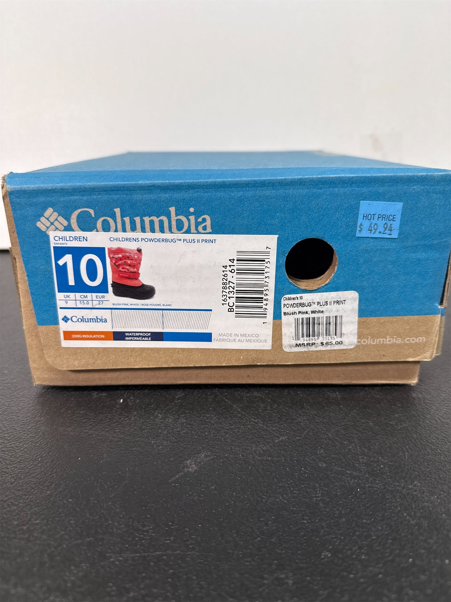 Columbia Kids' Powderbug Plus II Print Snow Boots - Blush Pink/White, Size 10