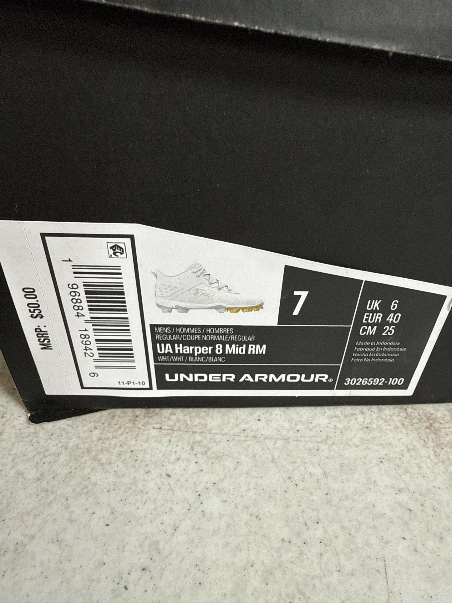 Under Armour Men's Harper 8 Mid RM Baseball Cleats - White/Gold, Size 7