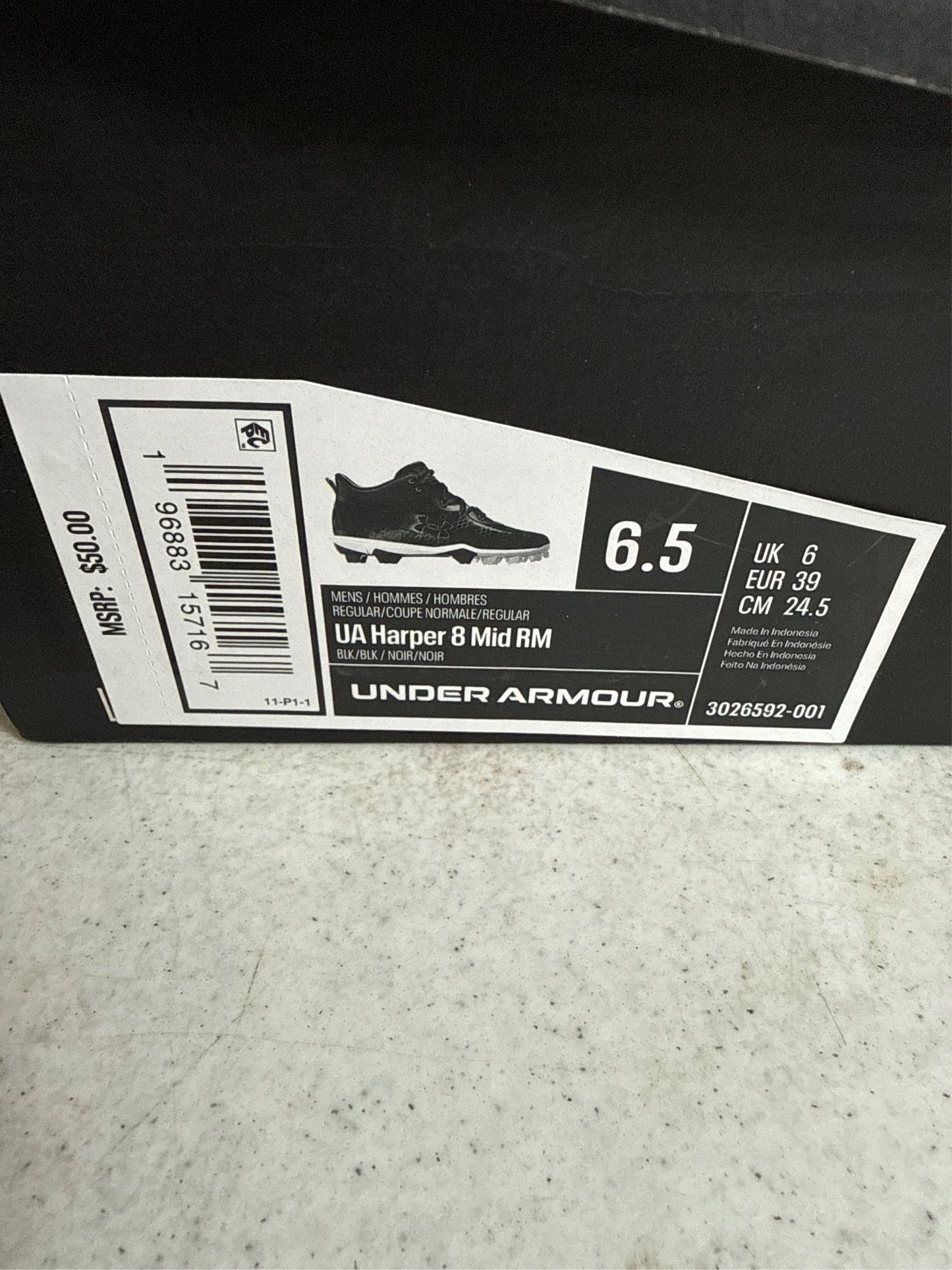 Under Armour Men's Harper 8 Mid RM Baseball Cleats - Black/Silver, Size 6.5