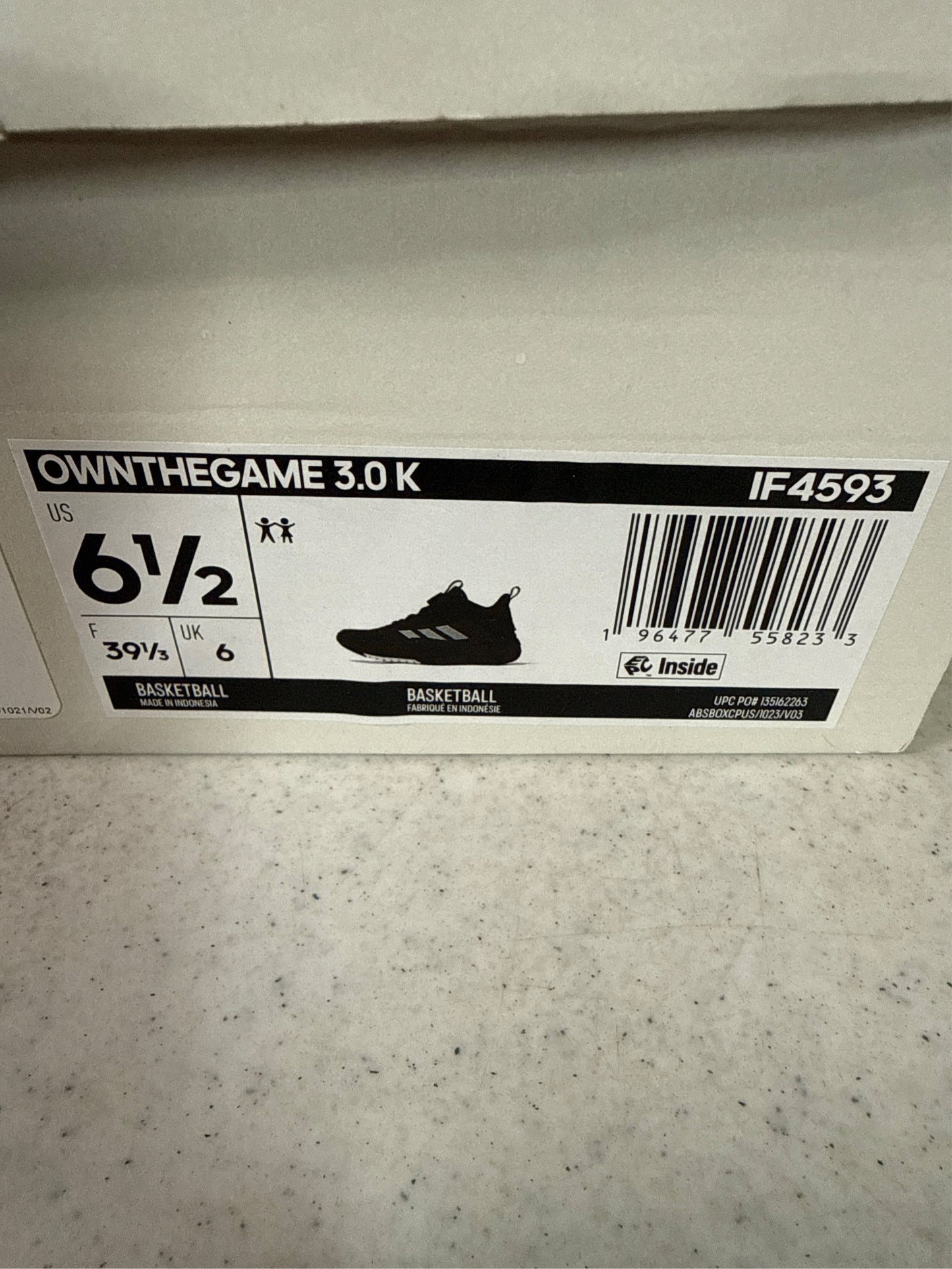 Adidas OwnTheGame 3.0 Big Kids' Basketball Shoes - Black/White, Size 6.5