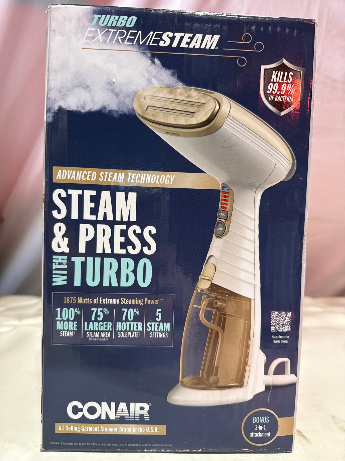 Conair Turbo ExtremeSteam 1875W Handheld Fabric Steamer - White/Champagne