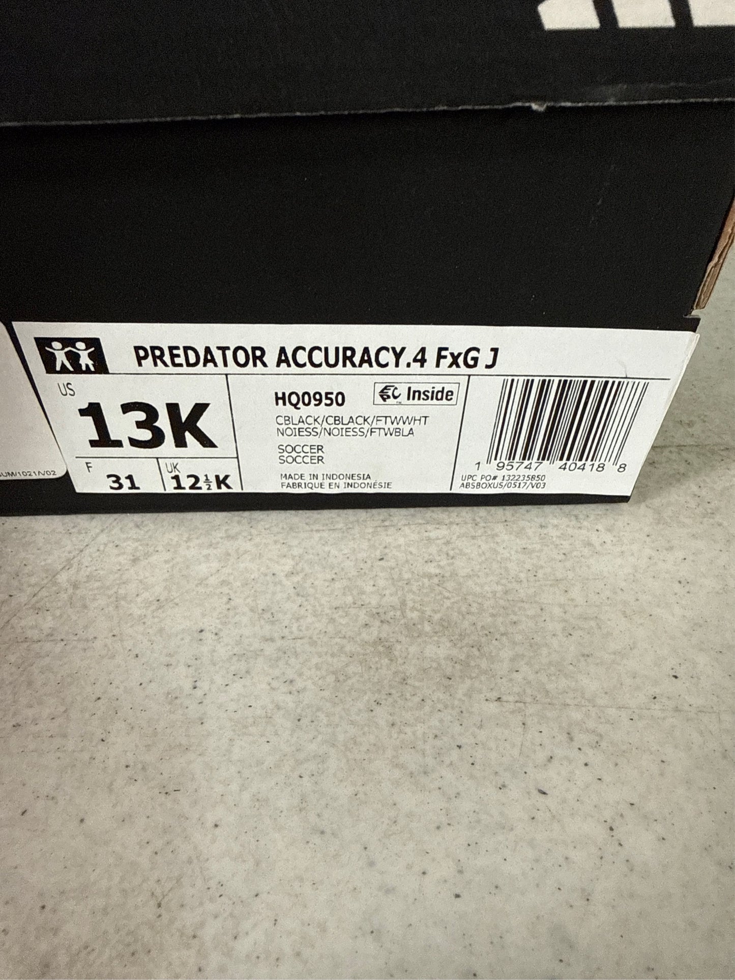 Adidas Predator Accuracy.4 FxG J Kids' Soccer Cleats - Black, Size 13K