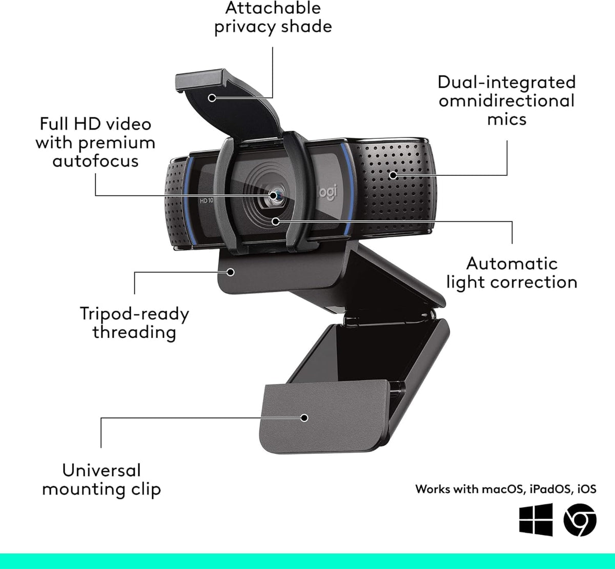 Logitech C920e Business Webcam - 1080p HD 30fps USB-A Black