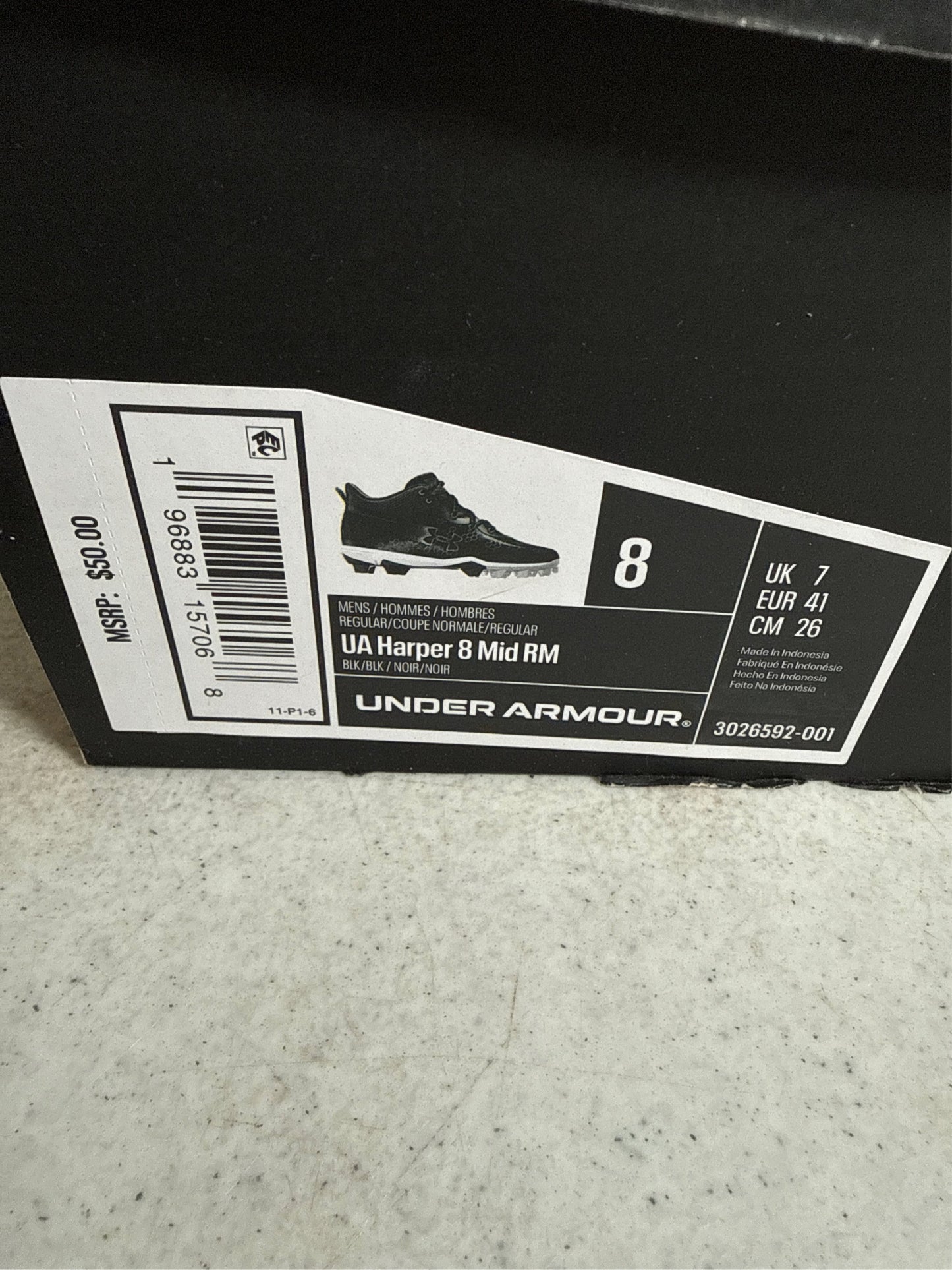 Under Armour Men's Harper 8 Mid RM Baseball Cleats - Black/Silver, Size 8