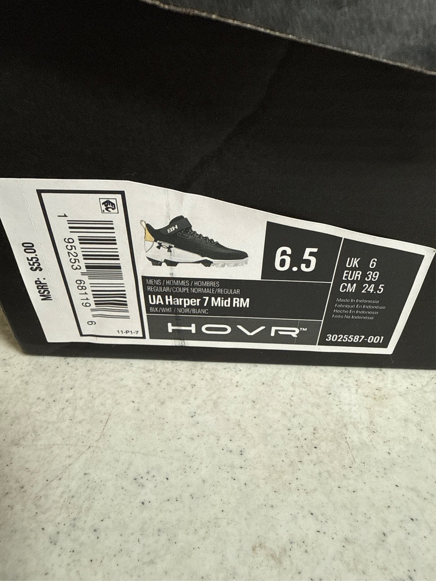 Under Armour Men's Harper 7 RM Baseball Cleats - Black/White, Size 6.5