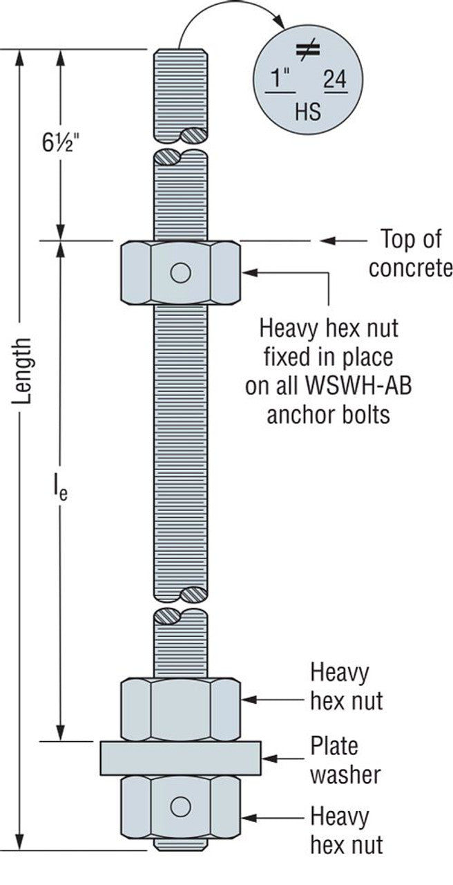 Simpson Strong-Tie Strong-Wall WSWH-AB Series WSWH-AB1X30HS Wood Shearwall Anchor Bolt, 1 in Dia, 30 in L, Carbon Steel