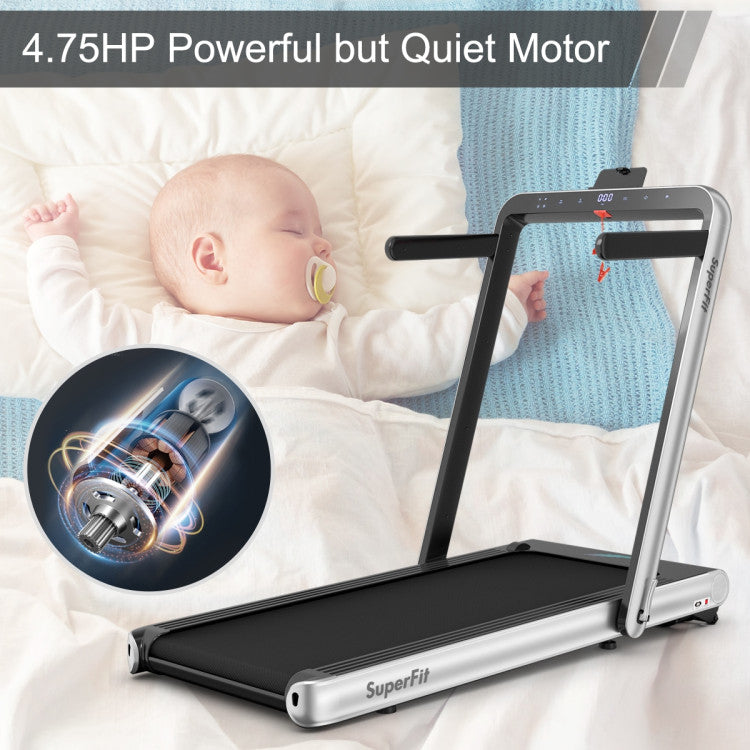 4.75HP 2 In 1 Folding Treadmill with Remote APP Control-Silver