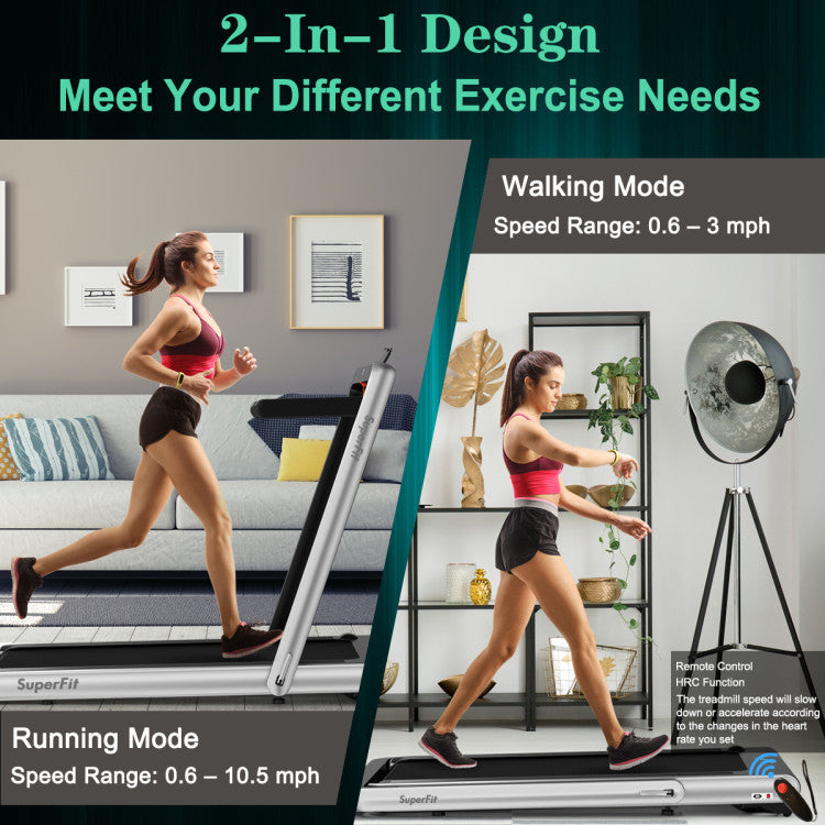 4.75HP 2 In 1 Folding Treadmill with Remote APP Control-Silver